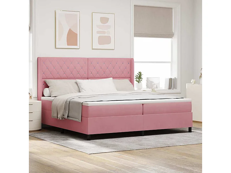 Cadre de lit avec Matelas LED Rose 200 x 200 cm Velours