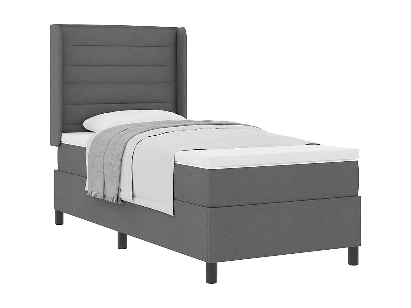 Cadre de lit avec matelas Gris foncé 90 x 190 cm tissu