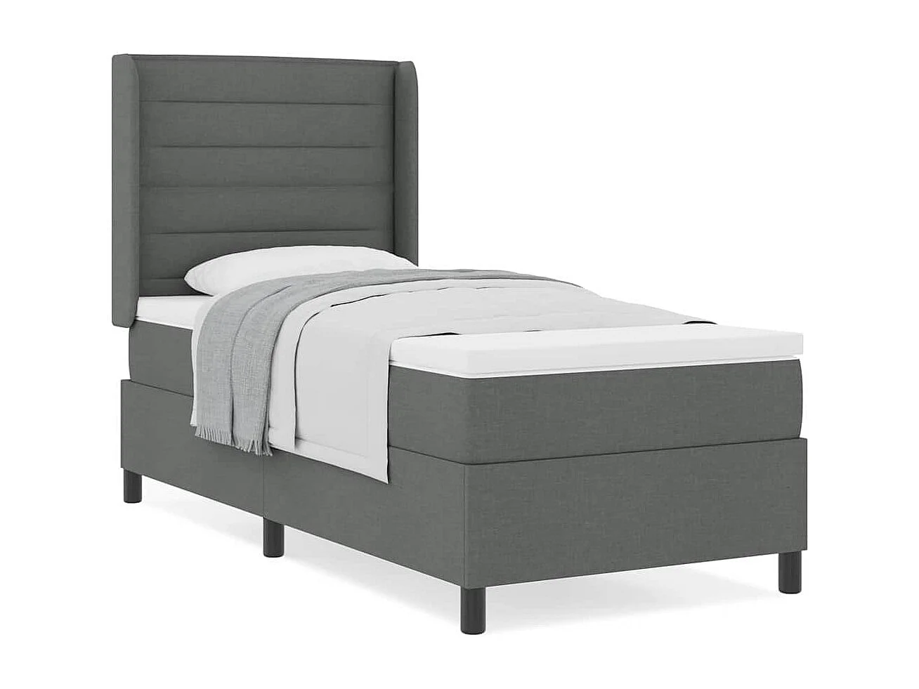 Cadre de lit avec matelas Gris foncé 90 x 190 cm tissu