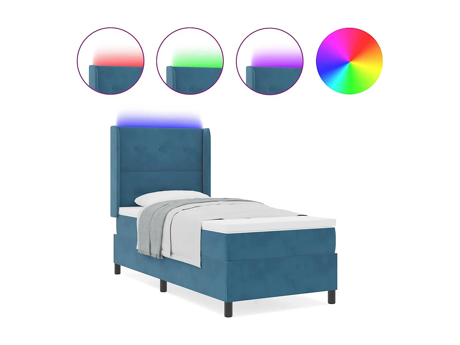 Cadre de lit avec Matelas LED Bleu 100 x 200 cm Velours