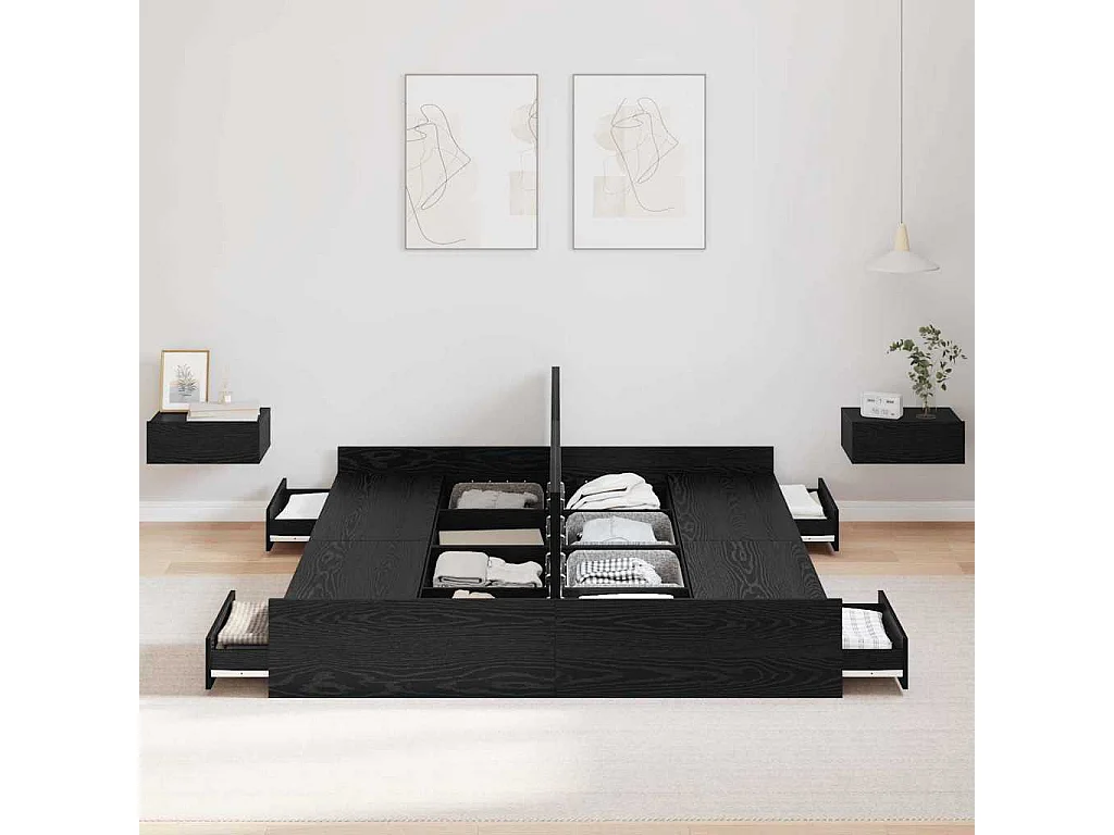 Estrado de cama com arrumação Carvalho preto 140 x 200 cm