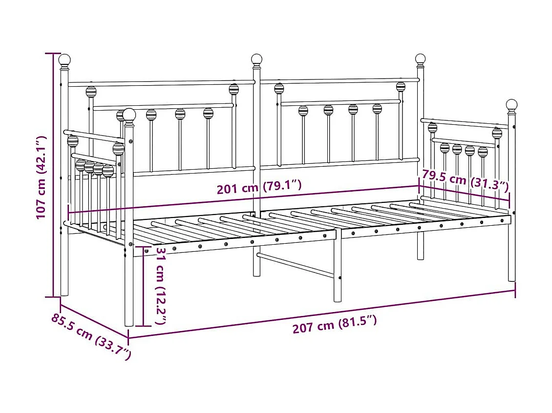 Cadre de lit de jour avec tête de lit Blanc 80 x 200 cm Acier
