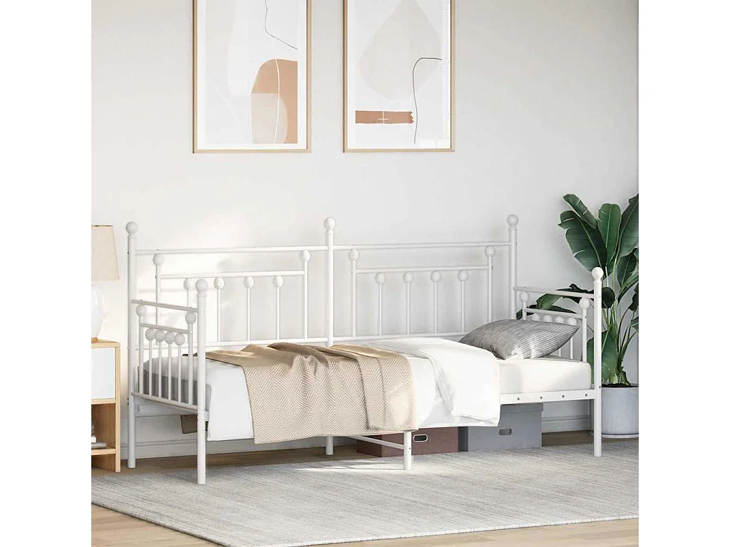 Cadre de lit de jour avec tête de lit Blanc 80 x 200 cm Acier
