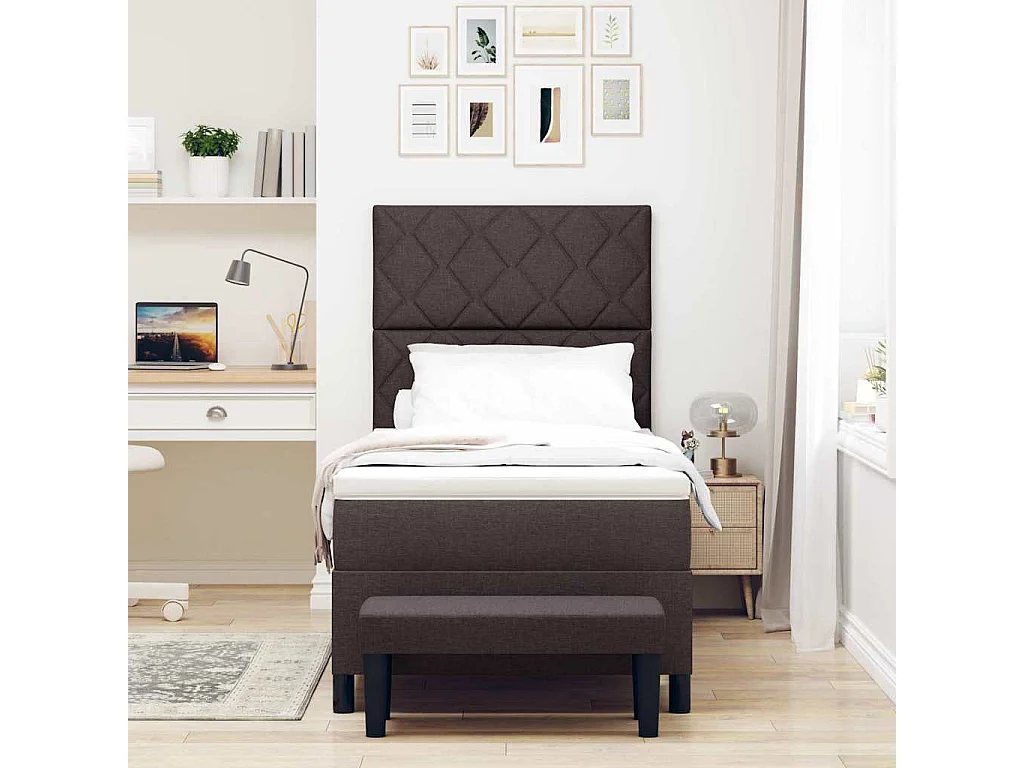 Cama tipo Box Spring Marrón Oscuro 100 x 200 cm tela