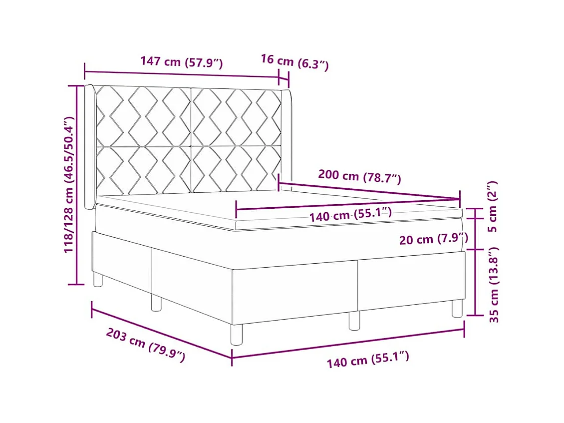 Cadre de lit avec matelas Gris clair 140 x 200 cm tissu