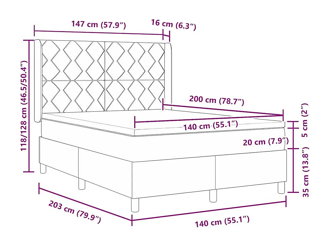 Cama Box Spring com colchão Cinzento-claro 140 x 200 cm tecido