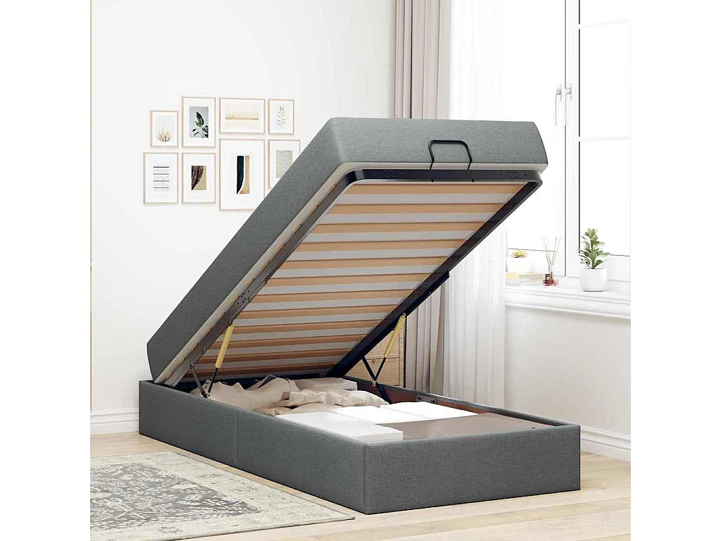 Cadre de lit avec matelas Gris foncé 80 x 200 cm tissu