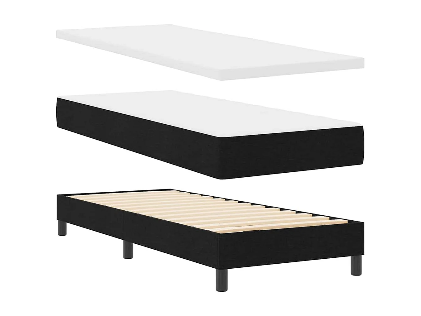 Cadre de lit avec matelas Noir 80 x 200 cm tissu