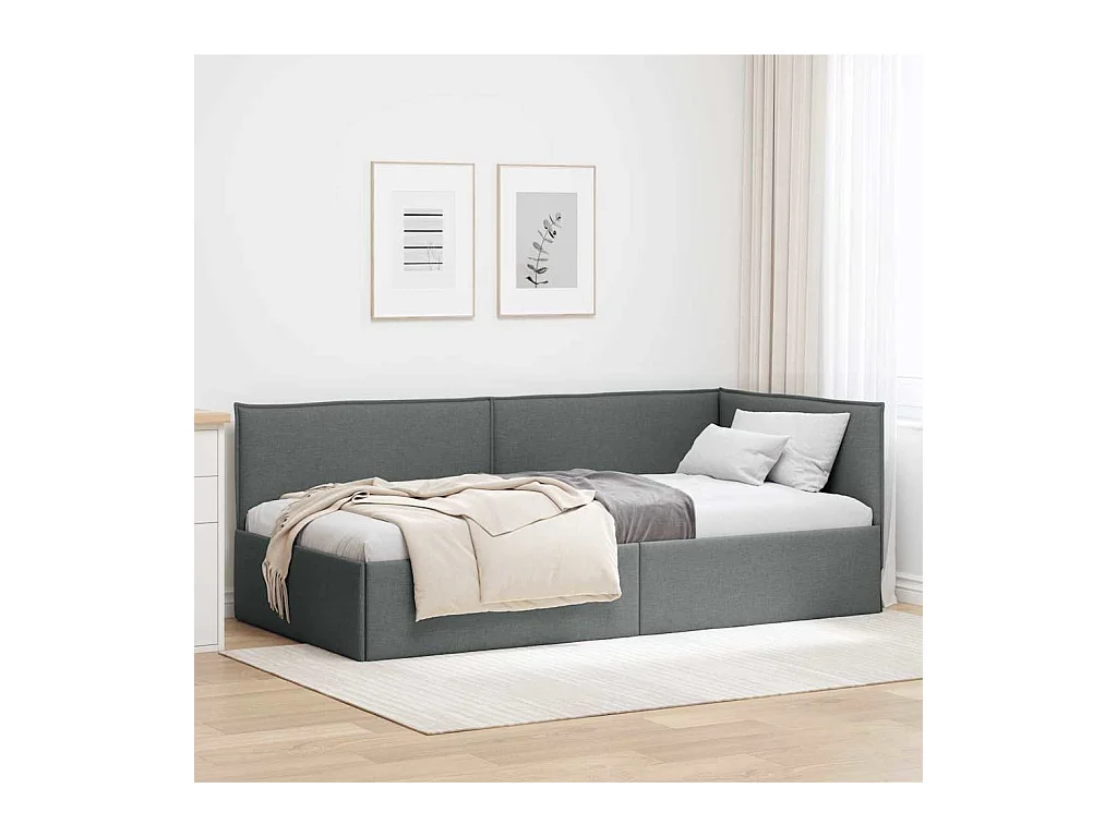 Cadre de lit d'angle Gris foncé 90 x 190 cm tissu