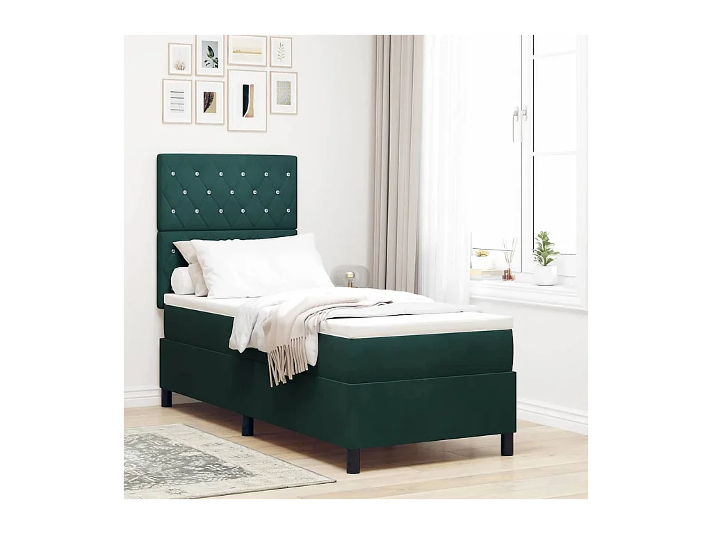 Cadre de lit avec matelas Vert foncé 80 x 200 cm Velours