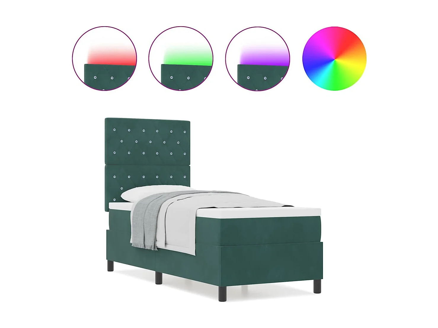 Cama Box com colchão Verde-escuro 80 x 200 cm Veludo