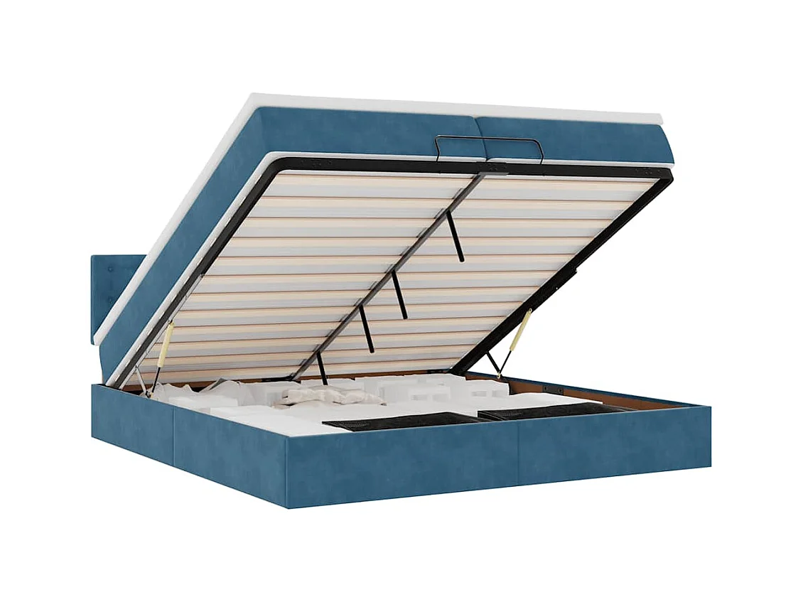 Cadre de lit ottoman avec matelas bleu foncé 200x200 cm velours