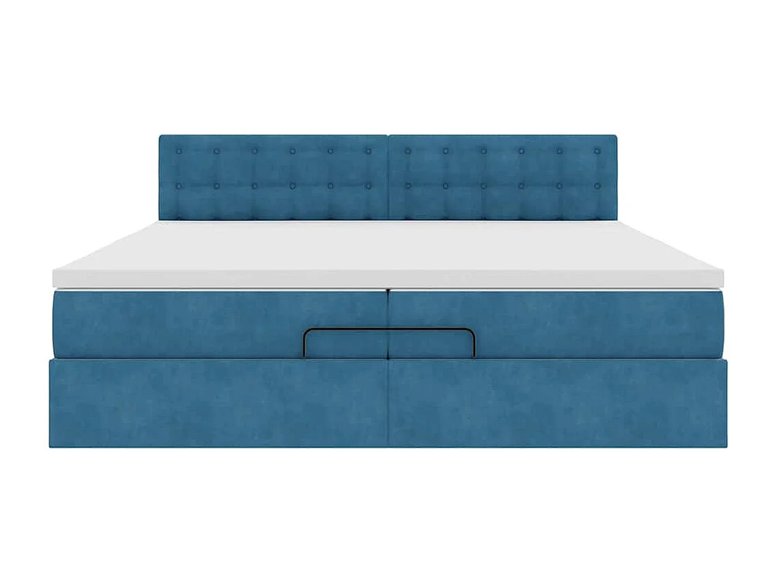 Cadre de lit ottoman avec matelas bleu foncé 200x200 cm velours