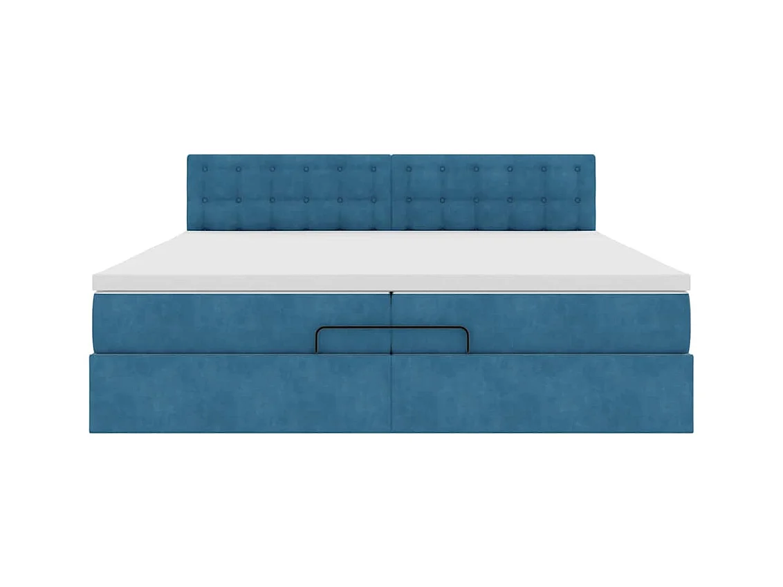 Cadre de lit ottoman avec matelas bleu foncé 200x200 cm velours