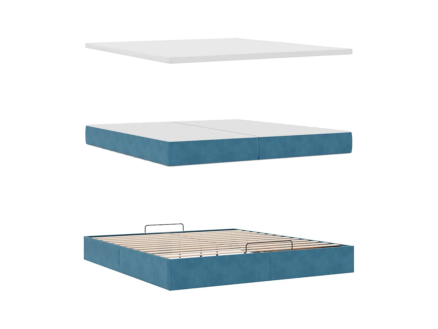 Cadre de lit ottoman avec matelas bleu foncé 200x200 cm velours