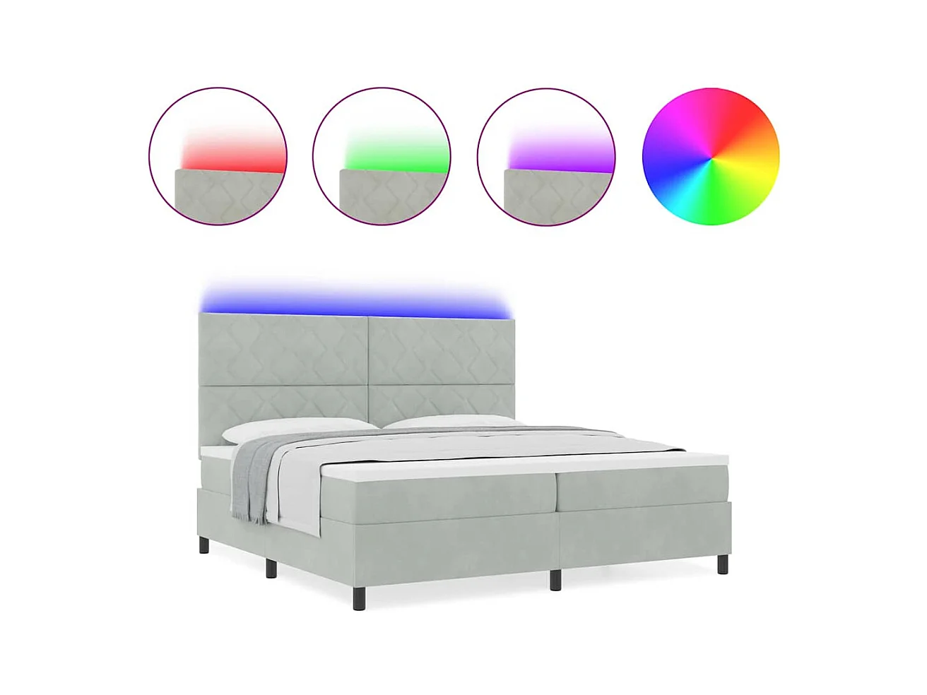 Cadre de lit avec matelas Gris clair 200 x 200 cm Velours