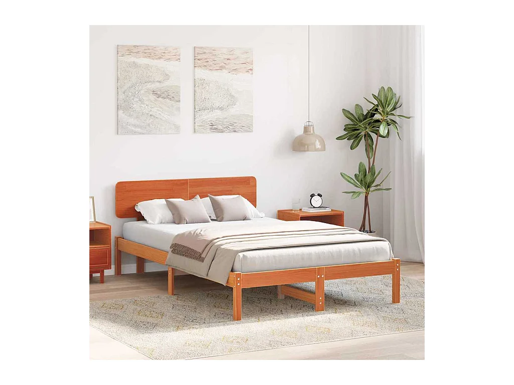 Estructura de cama con cabecera Marrón cera 120 x 200 cm