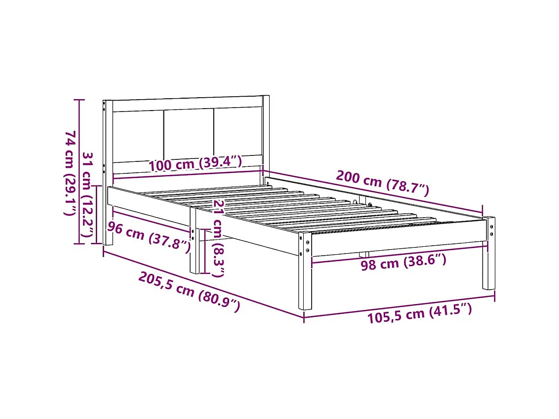Cadre de lit Marron 100 x 200 cm Bois de pin massif