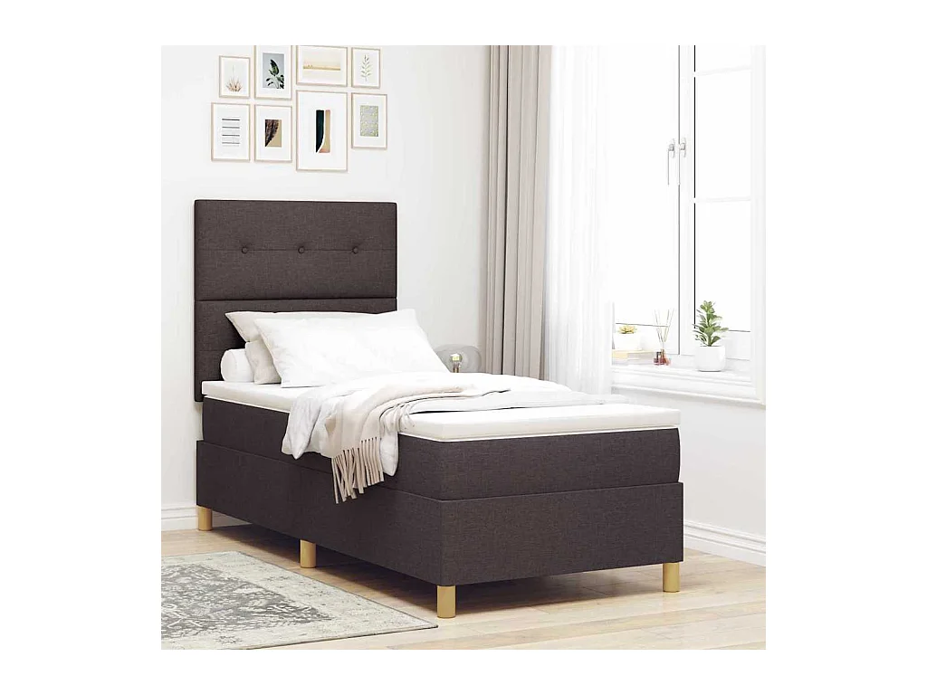 Cadre de lit avec matelas Marron foncé 100 x 200 cm tissu