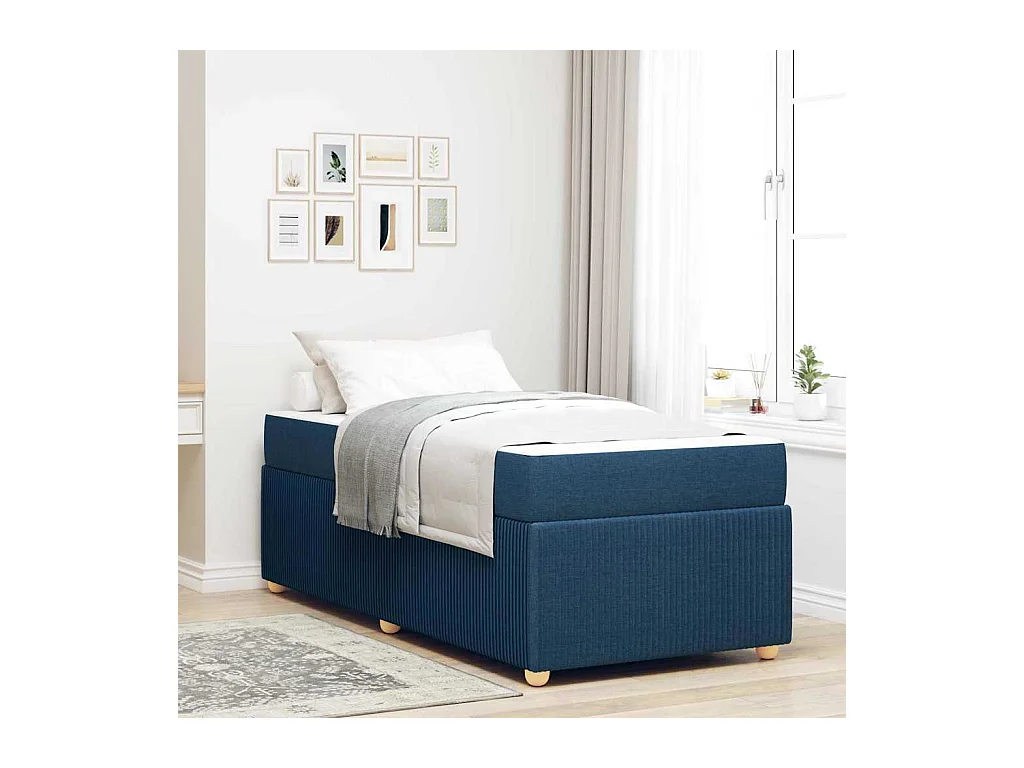 Cadre de lit avec matelas avec matelas Bleu 90 x 190 cm tissu