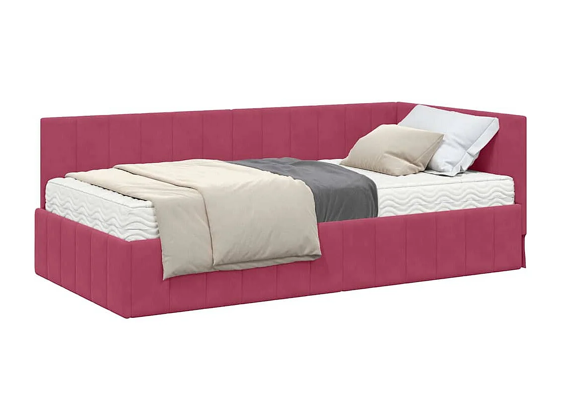 Cadre de lit d'angle Rouge bordeaux 90 x 200 cm Velours