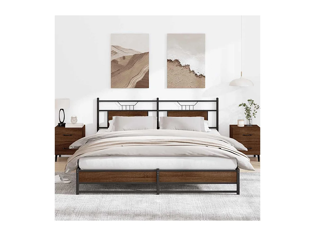 Estrutura cama sem colchão 183x213 cm metal carvalho castanho