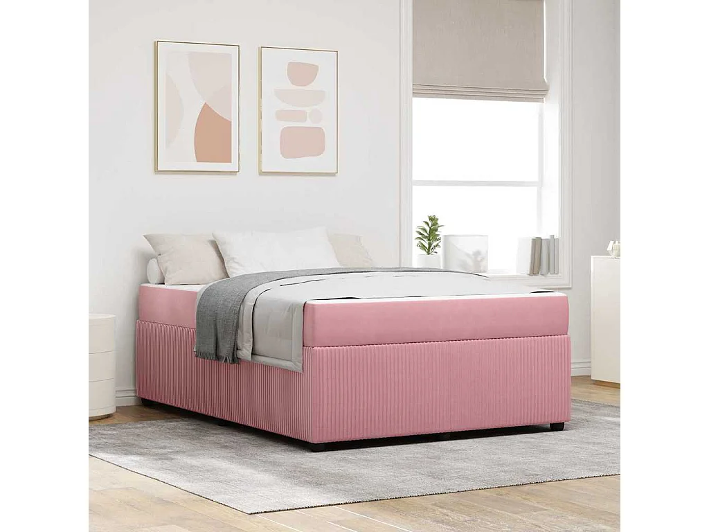Estructura de cama con colchón Rosa 140 x 200 cm Terciopelo