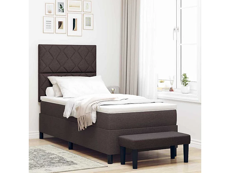 Cadre de lit avec matelas Marron foncé 90 x 190 cm tissu