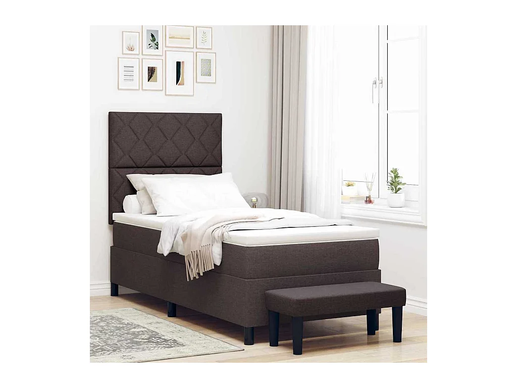 Cadre de lit avec matelas Marron foncé 90 x 190 cm tissu