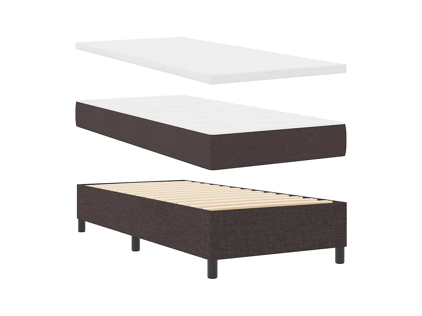 Cadre de lit avec matelas Marron foncé 90 x 190 cm tissu
