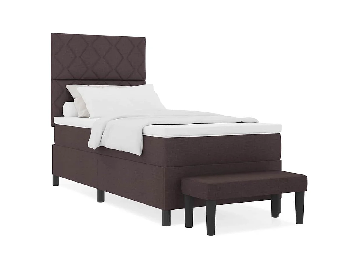 Cadre de lit avec matelas Marron foncé 90 x 190 cm tissu