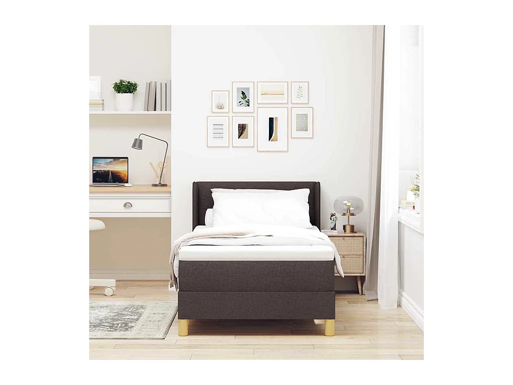 Cadre de lit Marron foncé et blanc 90 x 200 cm tissu