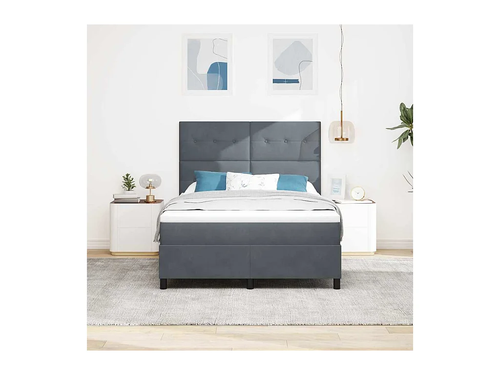 Cadre de lit avec matelas Gris foncé 160 x 200 cm Velours