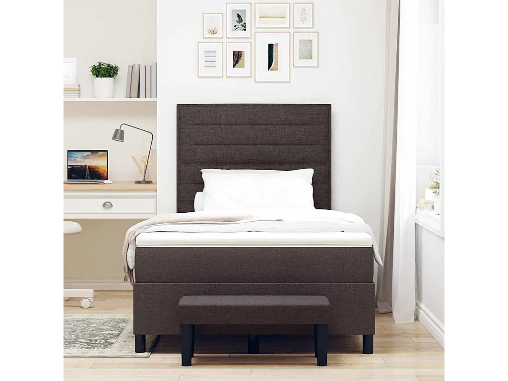 Cama tipo Box Spring Marrón oscuro 120 x 200 cm tela