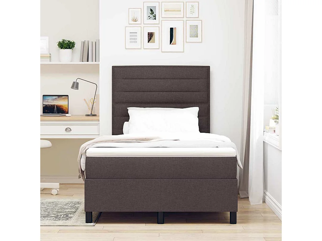 Cadre de lit avec matelas Marron foncé 120 x 200 cm tissu