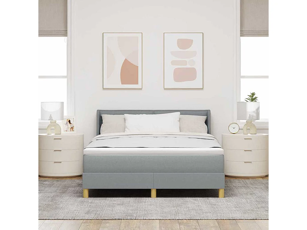 Cadre de lit avec matelas Gris clair 140 x 190 cm tissu
