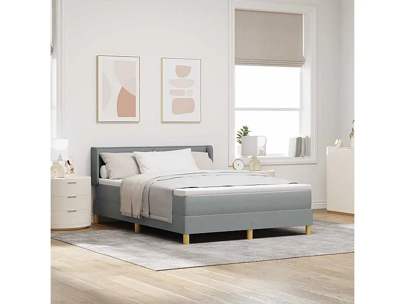 Cadre de lit avec matelas Gris clair 140 x 190 cm tissu