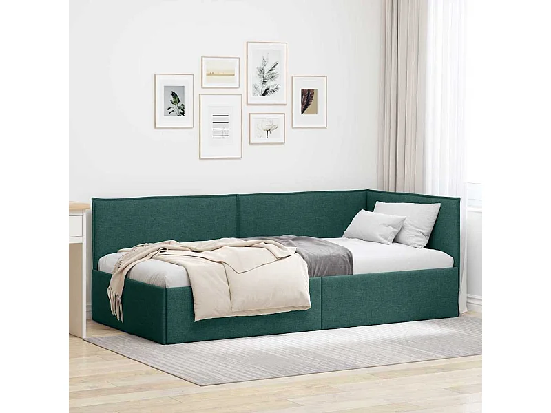 Estrutura de Cama de Canto Verde-escuro 80 x 200 cm tecido