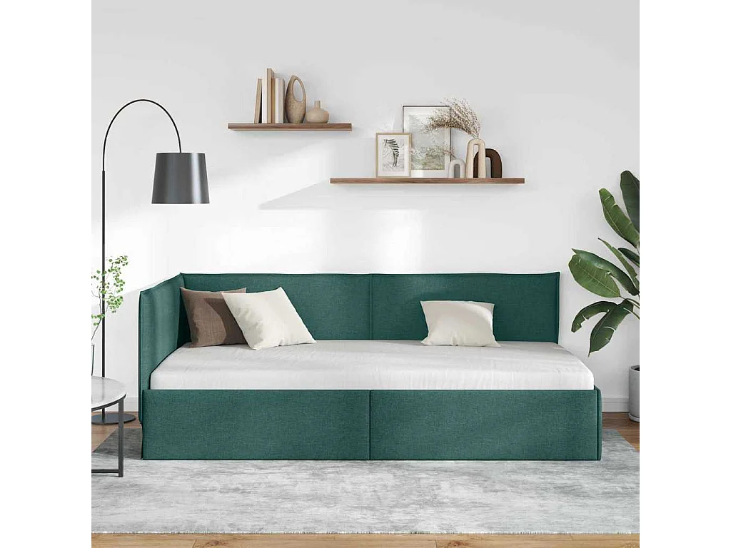 Cadre de lit d'angle Vert foncé 80 x 200 cm tissu