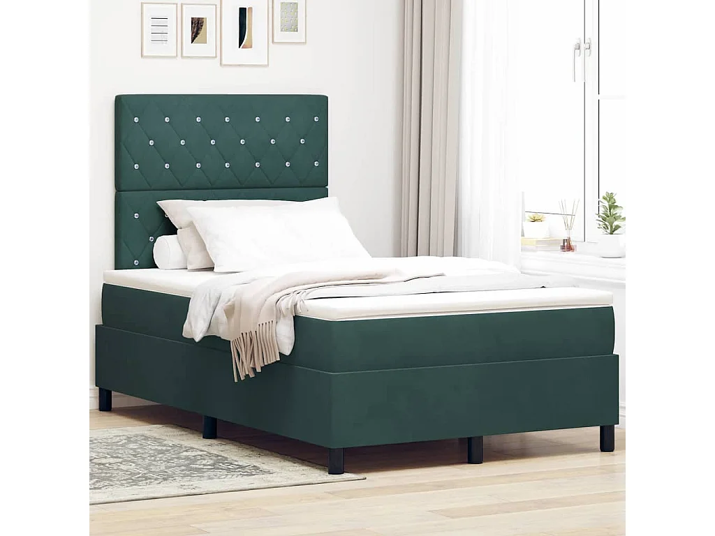 Cama Box com colchão Verde-escuro 120 x 200 cm Veludo