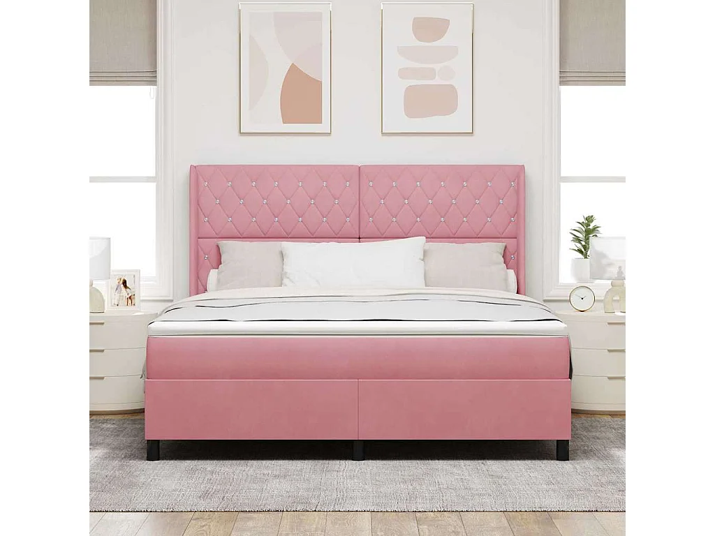 Cadre de lit avec Matelas LED Rose 180 x 200 cm Velours