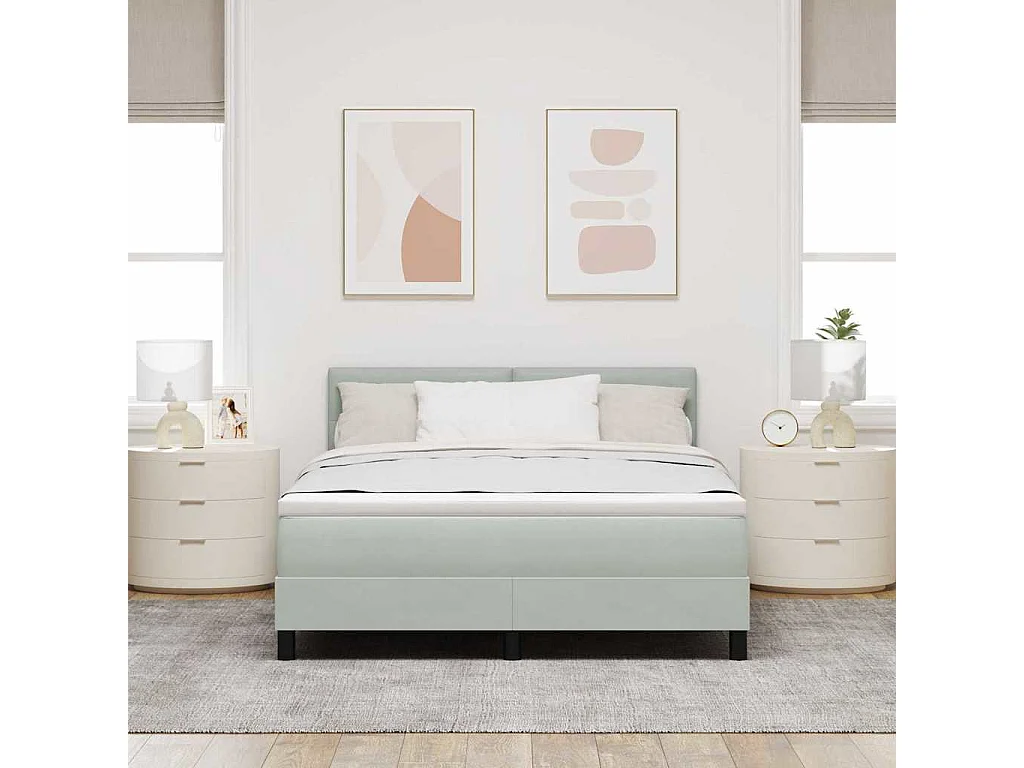 Cadre de lit avec matelas Gris clair 140 x 190 cm tissu