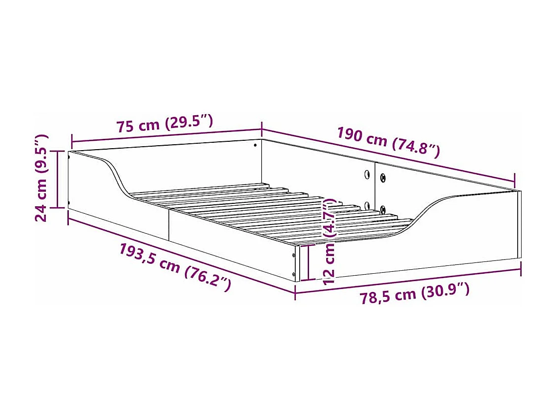 Estrutura de cama de chão Branco 75 x 190 cm