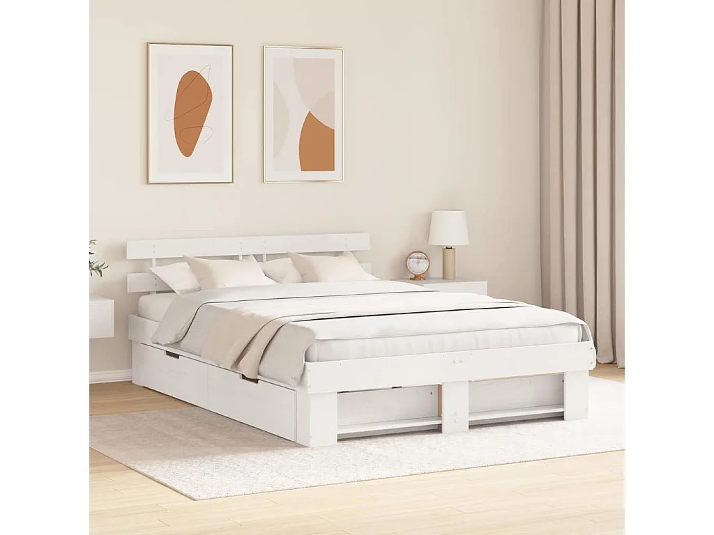 Bedframe met hoofdeinde Wit 160 x 200 cm Massief grenenhout