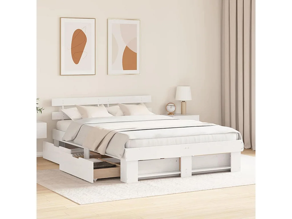 Bedframe met hoofdeinde Wit 160 x 200 cm Massief grenenhout