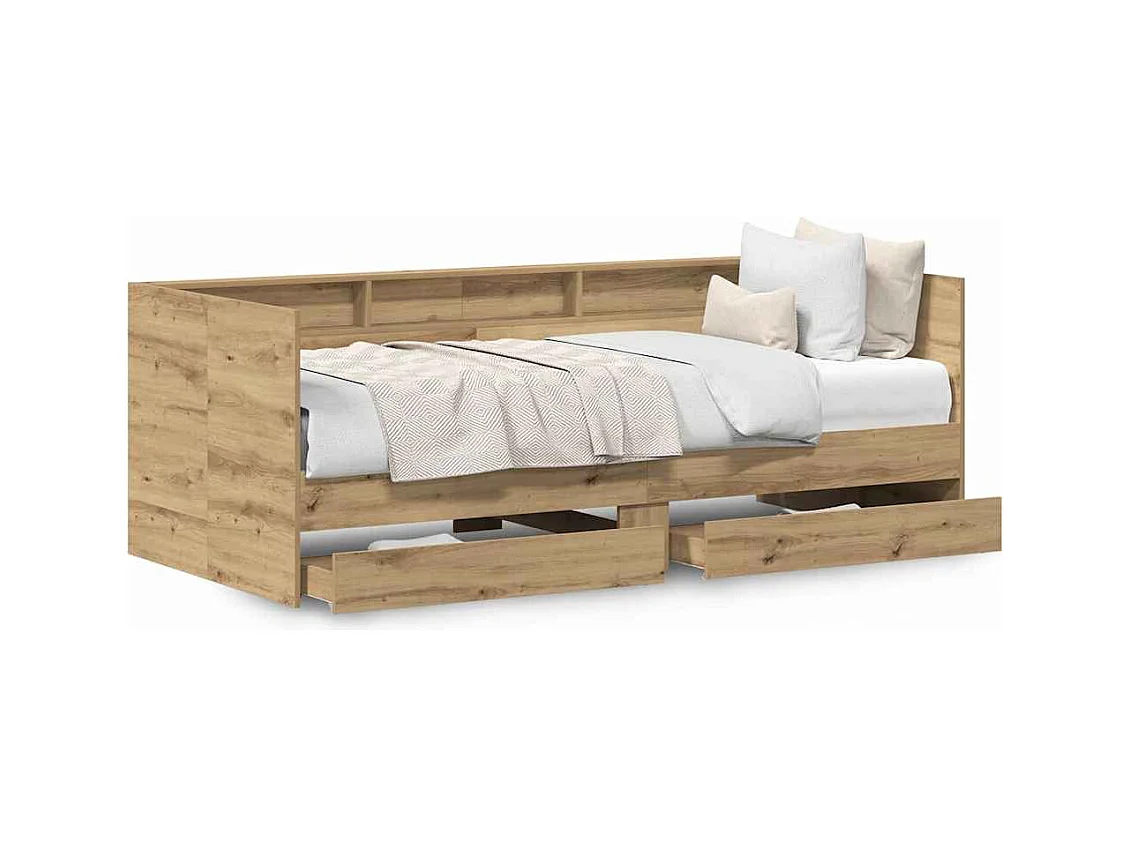 Dagbed Frame met Laden artisanaal eikenkleurig 75 x 190 cm