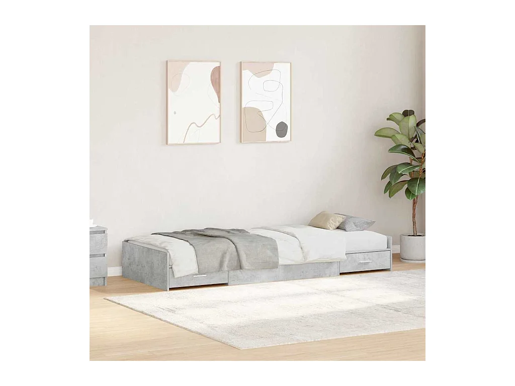 Opbergbedframe met hoofdeinde Beton Grijs 90 x 200 cm Bewerkt hout