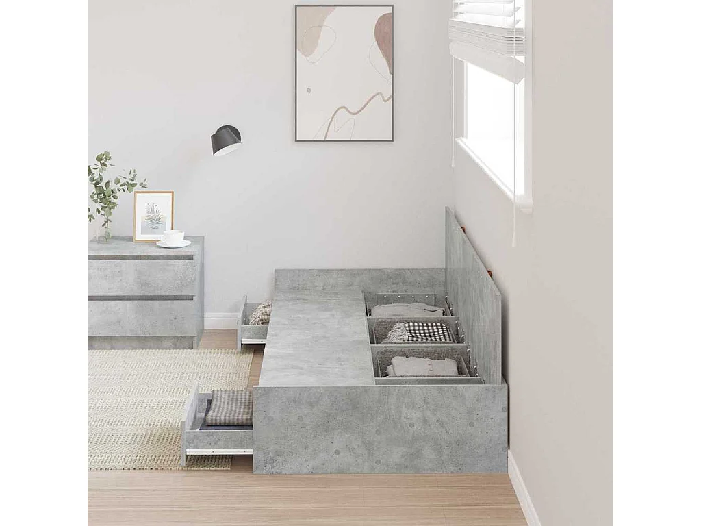 Cadre de lit avec rangement Gris béton 90 x 200 cm Bois d'ingénierie