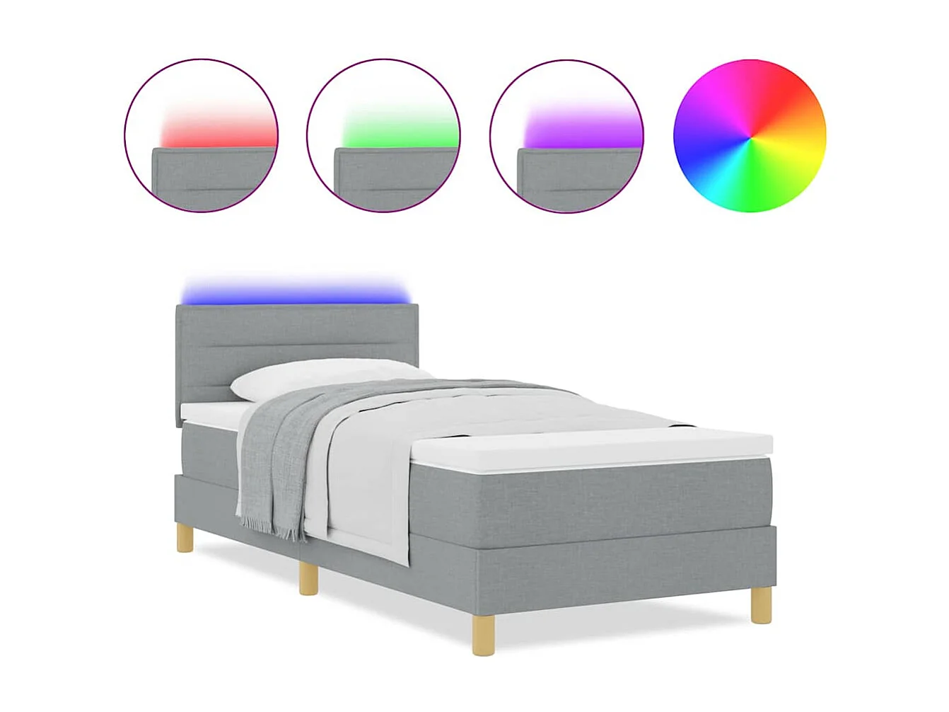 Cadre de lit avec matelas Gris clair 80 x 200 cm tissu