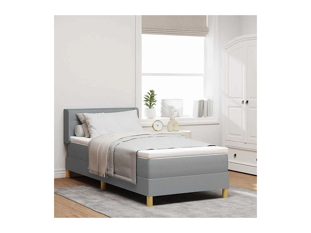 Cadre de lit avec matelas Gris clair 90 x 200 cm tissu